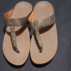 Glamorous Tan and Gold Flat Sandals